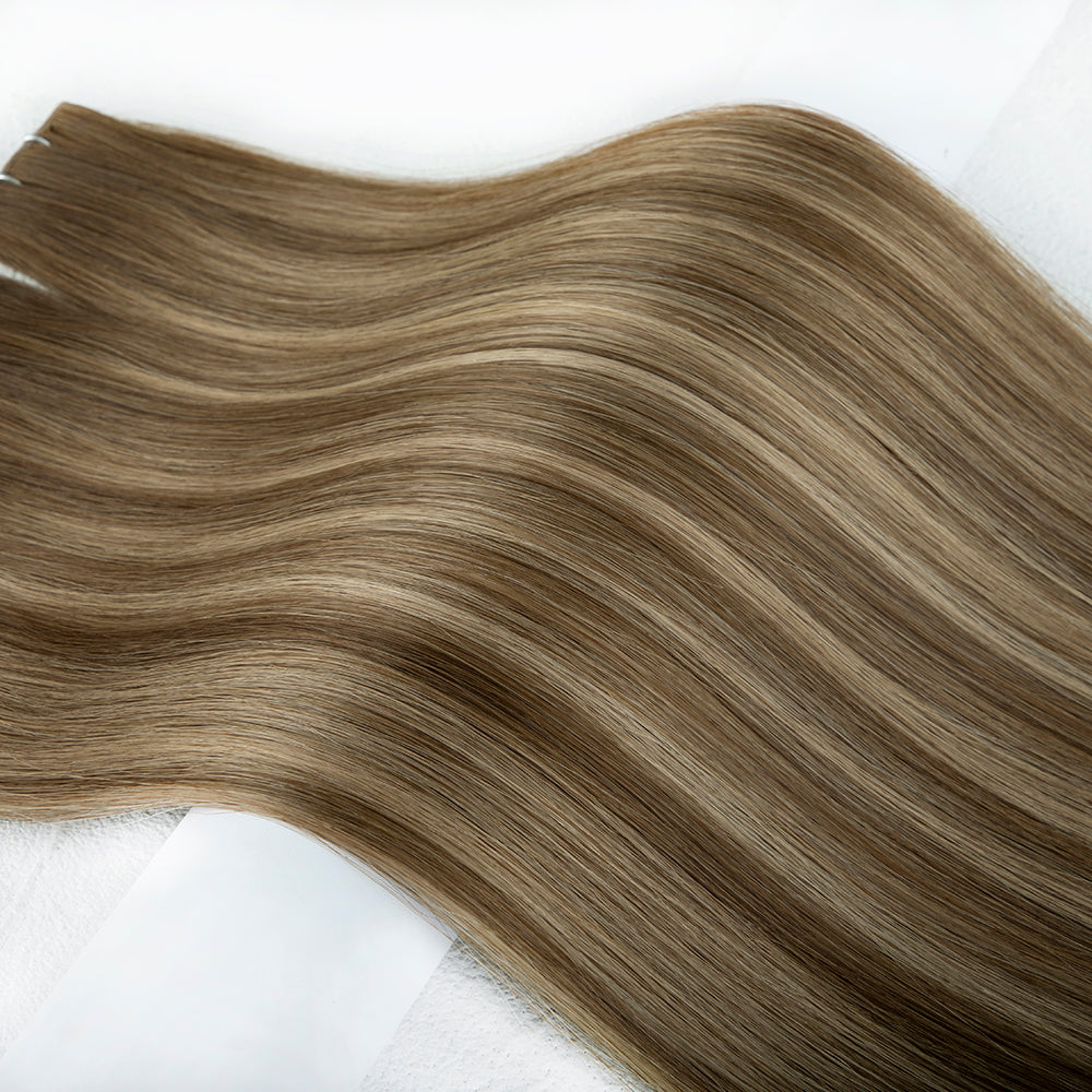 Brown balayage double-drawn weft, cuticles aligned