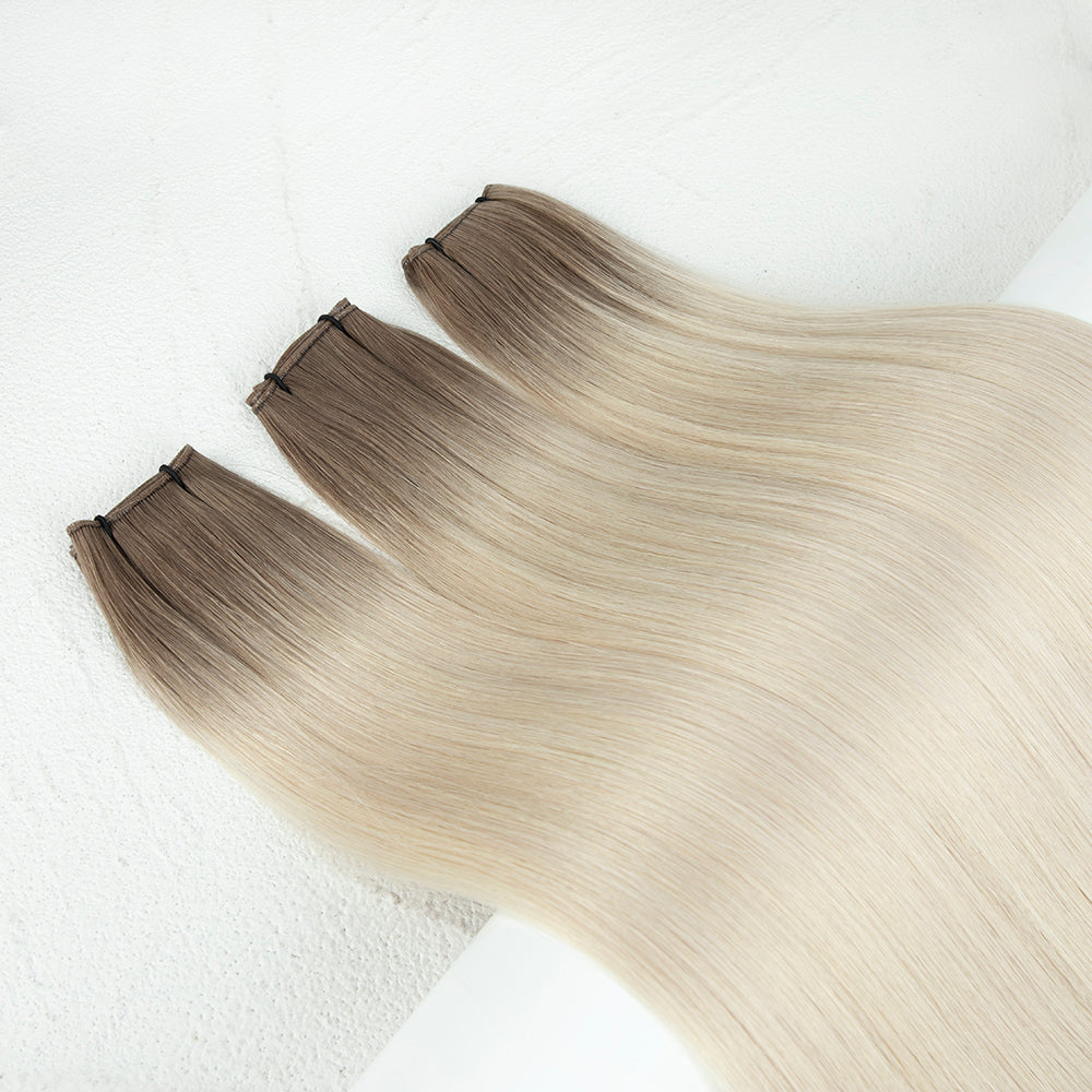 Rooted platinum double-drawn hand-tied wefts by Hair Boss bks