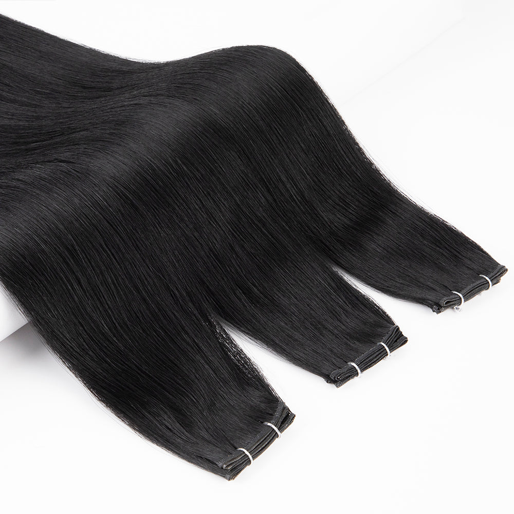 Jet black double-drawn wefts
